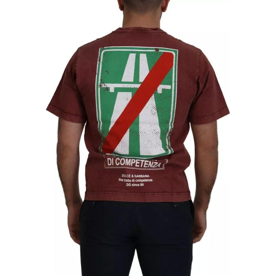 Dolce & Gabbana Maroon Printed Crewneck Tee Cotton T-shirt TSH83073-44