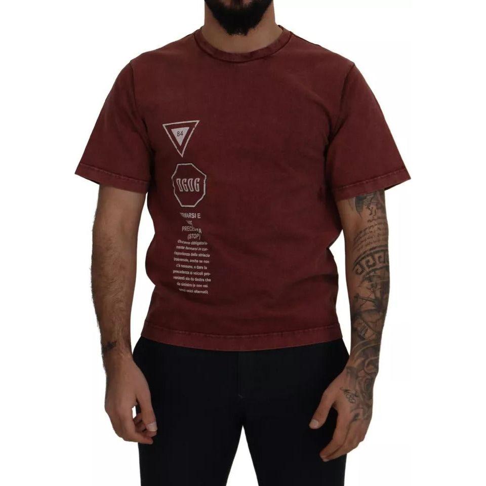 Dolce & Gabbana Maroon Printed Crewneck Tee Cotton T-shirt TSH83073-44