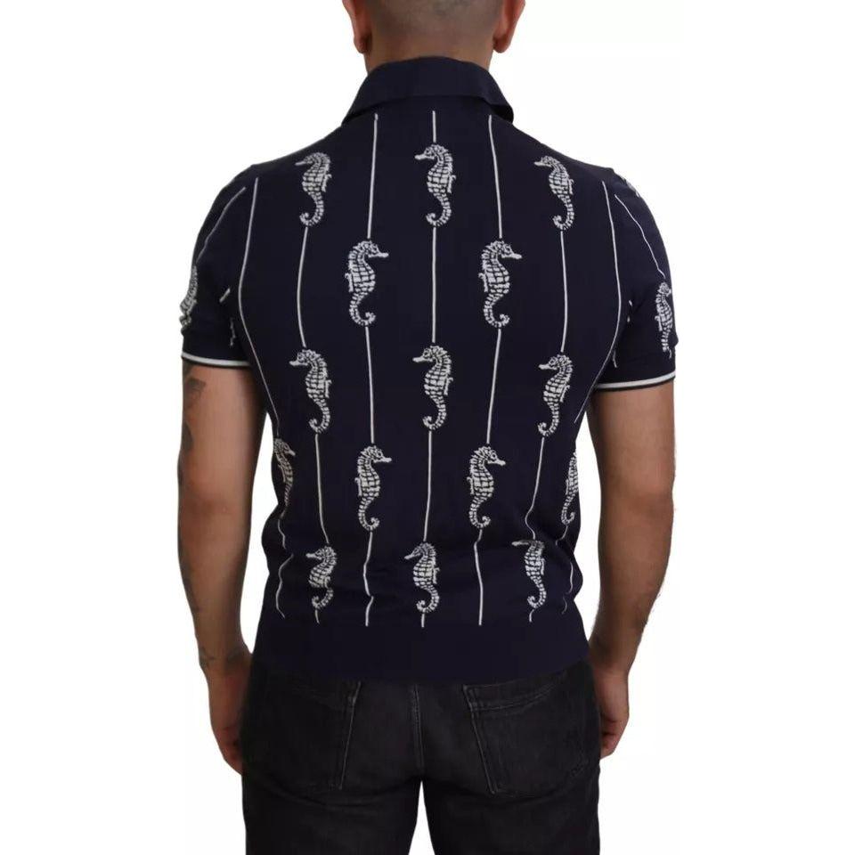 Dolce & Gabbana Dark Blue Sea Horse Collared Polo T-shirt TSH83914-50