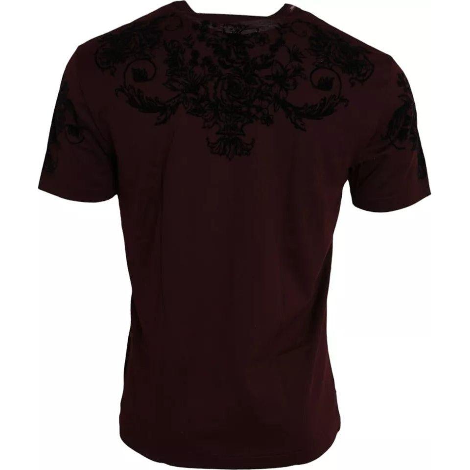 Dolce & Gabbana Maroon DG Crown Floral Crewneck Men T-shirt TSH85139-48
