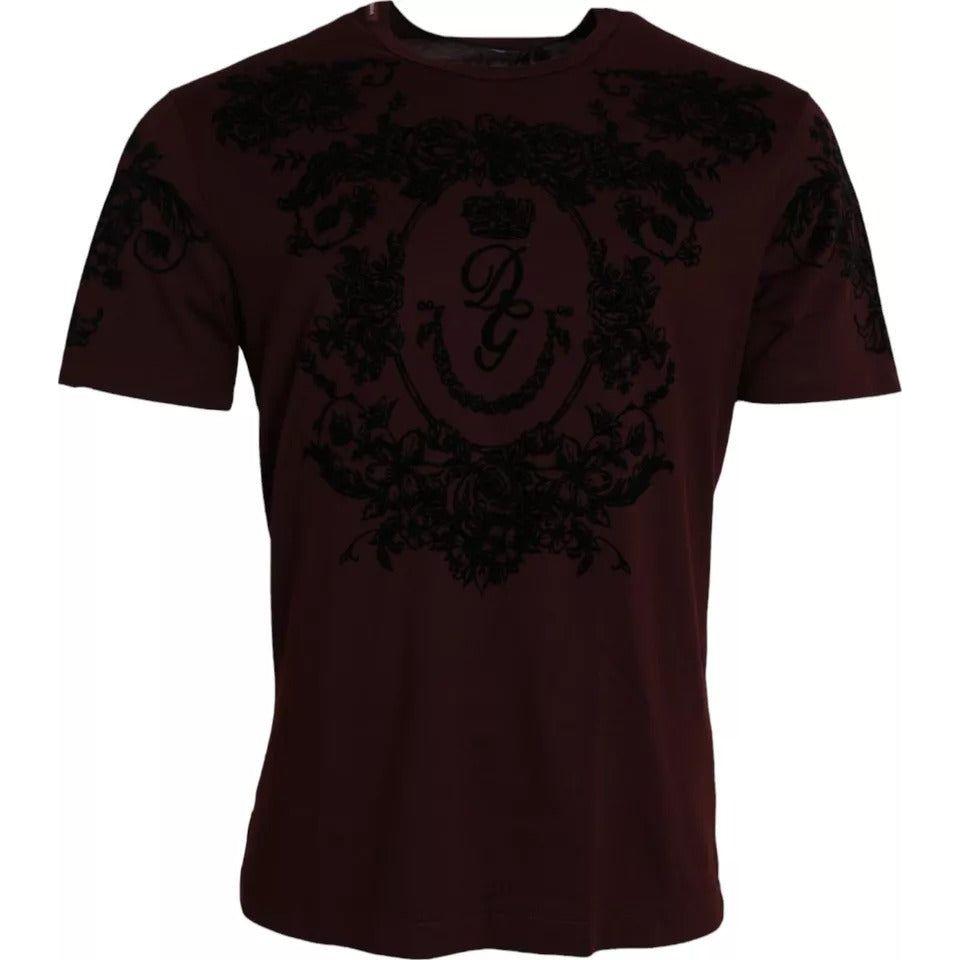 Dolce & Gabbana Maroon DG Crown Floral Crewneck Men T-shirt TSH85139-48