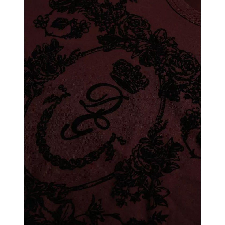Dolce & Gabbana Maroon DG Crown Floral Crewneck Men T-shirt TSH85139-48