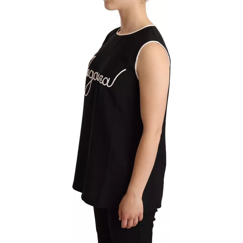 Dolce & Gabbana Black Silk Eleganza Print Sleeveless Tank Top TSH6147-40