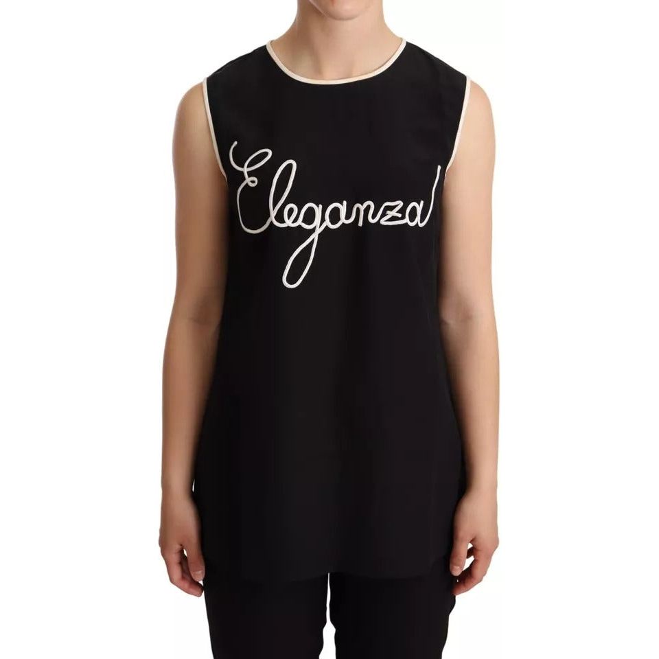 Dolce & Gabbana Black Silk Eleganza Print Sleeveless Tank Top TSH6147-40