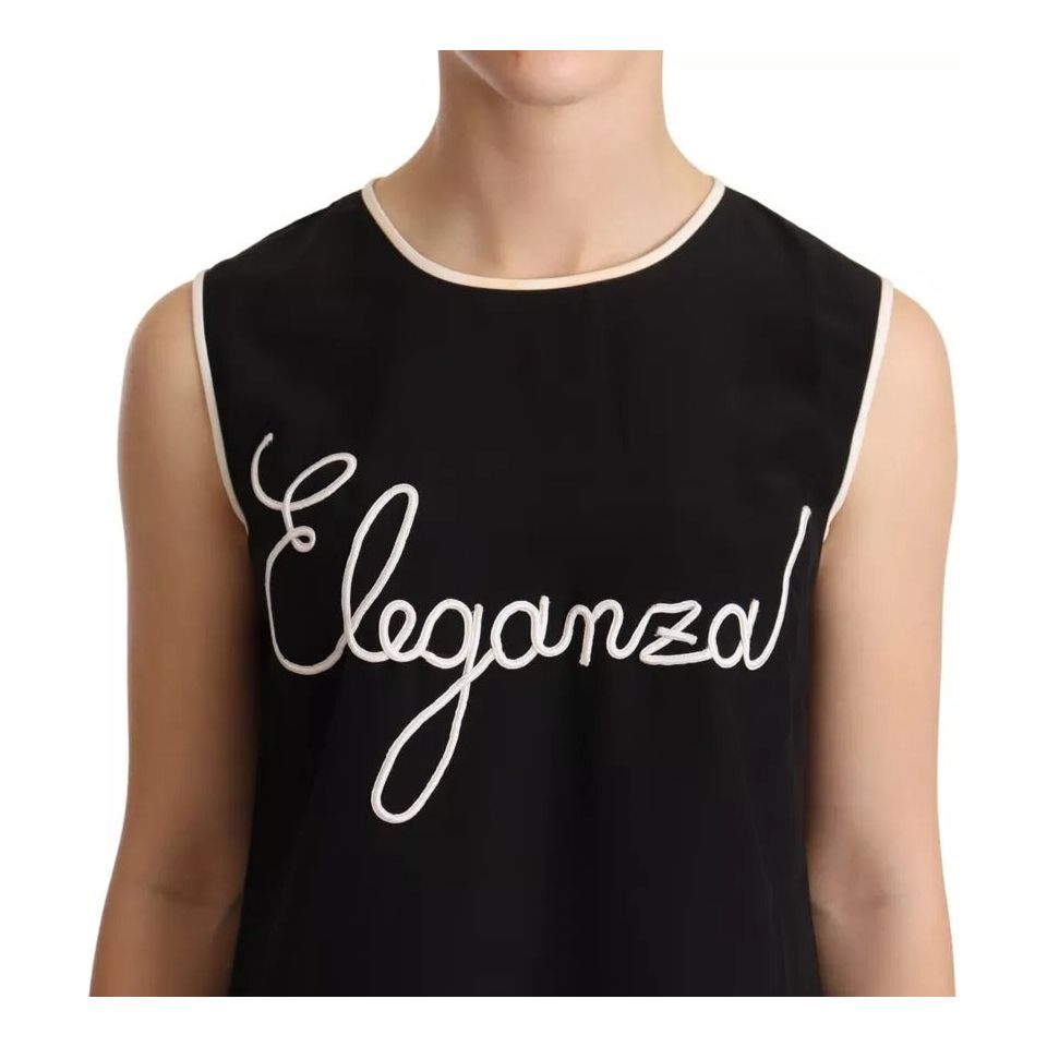 Dolce & Gabbana Black Silk Eleganza Print Sleeveless Tank Top TSH6147-40