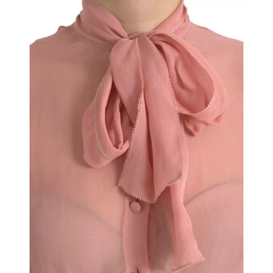 Dolce & Gabbana Pink Long Sleeves Ascot Collar Top Blouse TSH84782-36