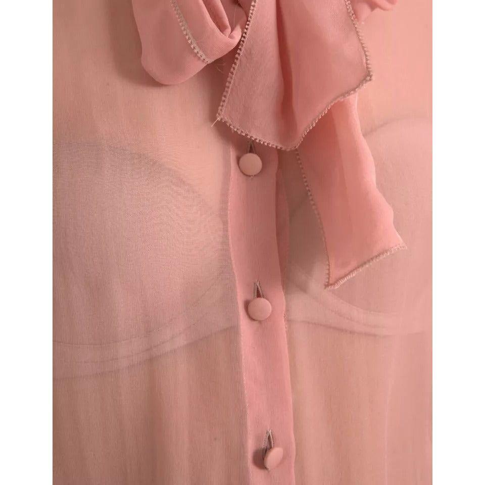 Dolce & Gabbana Pink Long Sleeves Ascot Collar Top Blouse TSH84782-36