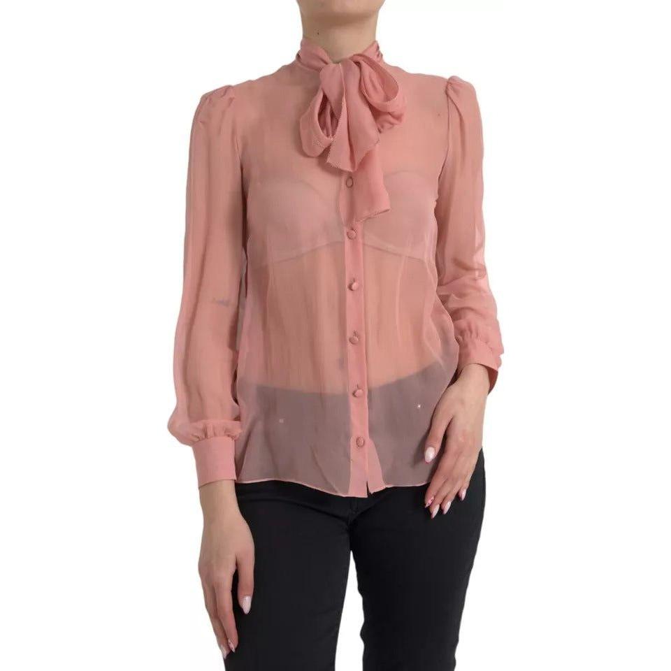Dolce & Gabbana Pink Long Sleeves Ascot Collar Top Blouse TSH84782-36
