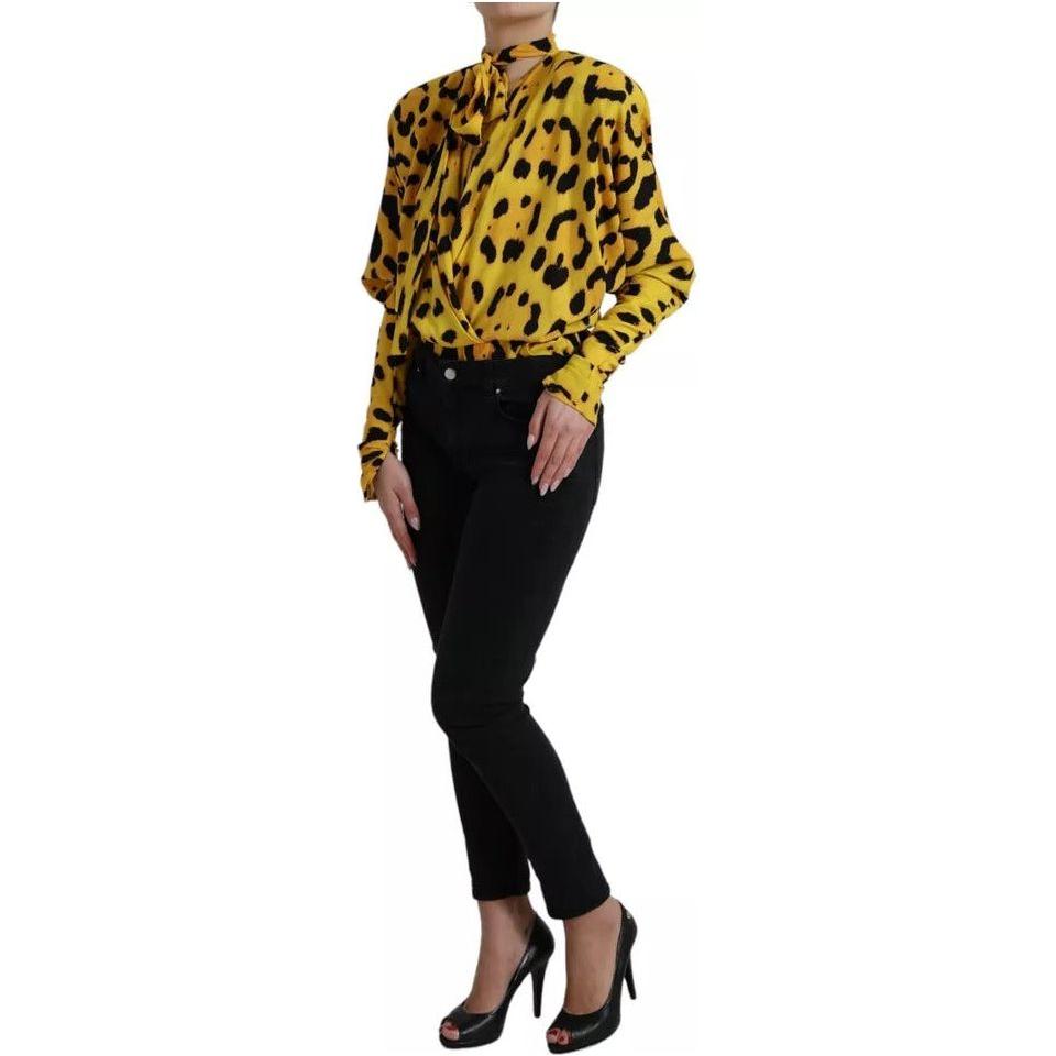Dolce & Gabbana Yellow Leopard Print Long Sleeves Top Blouse TSH84223-40