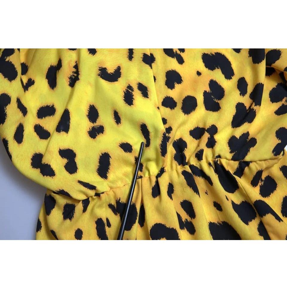 Dolce & Gabbana Yellow Leopard Print Long Sleeves Top Blouse TSH84223-40