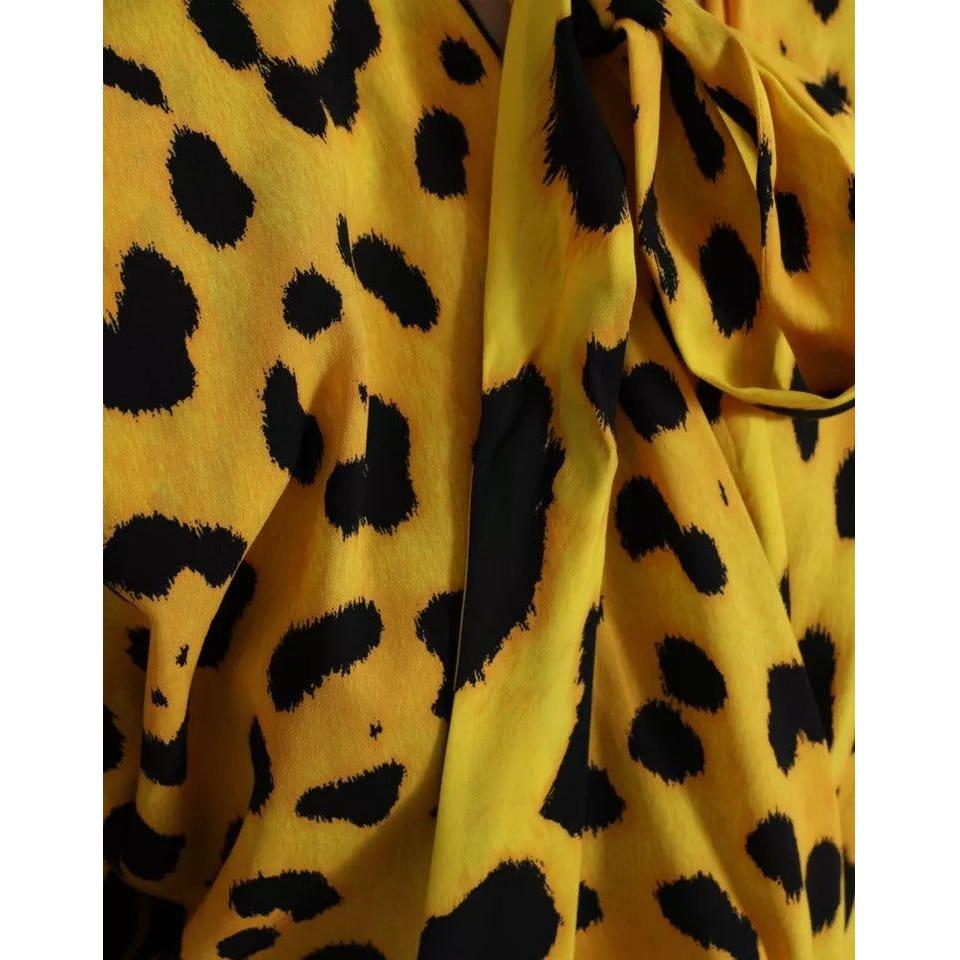 Dolce & Gabbana Yellow Leopard Print Long Sleeves Top Blouse TSH84223-40