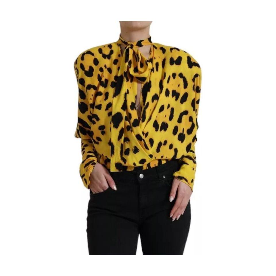 Dolce & Gabbana Yellow Leopard Print Long Sleeves Top Blouse TSH84223-40