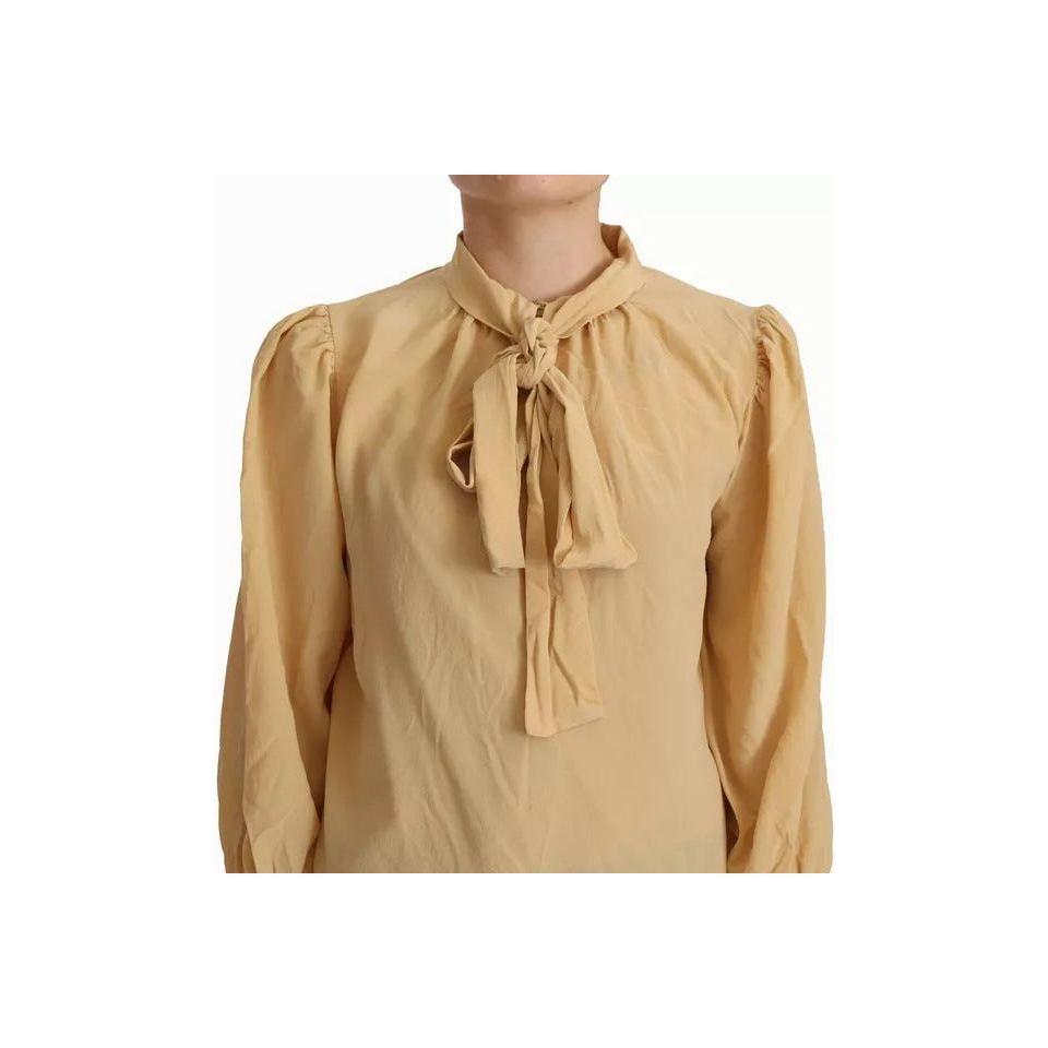 Dolce & Gabbana Mustard Ascot Collar Shirt Silk Blouse Top TSH7466-40