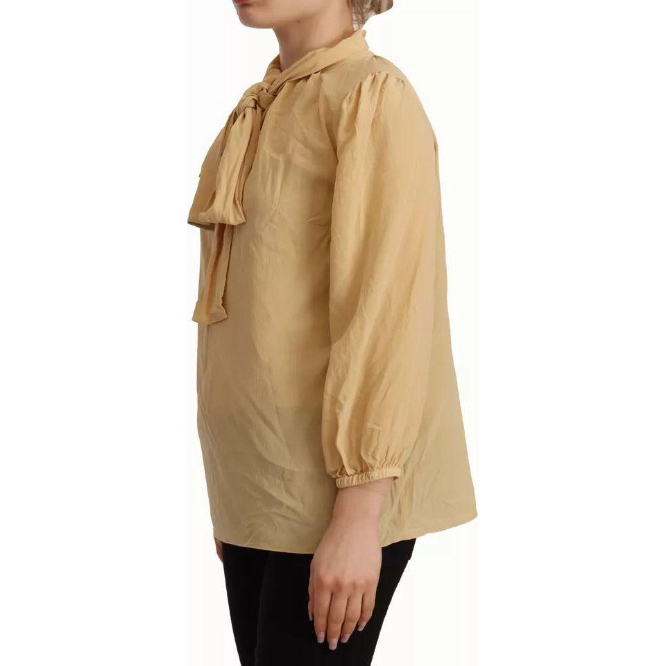 Dolce & Gabbana Mustard Ascot Collar Shirt Silk Blouse Top TSH7466-40