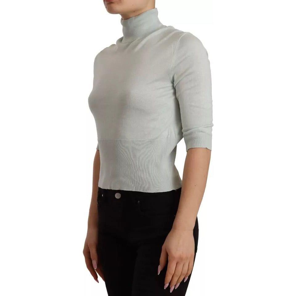 Dolce & Gabbana Mint Green 3/4 Sleeves Turtle Neck Silk Top TSH7164-40