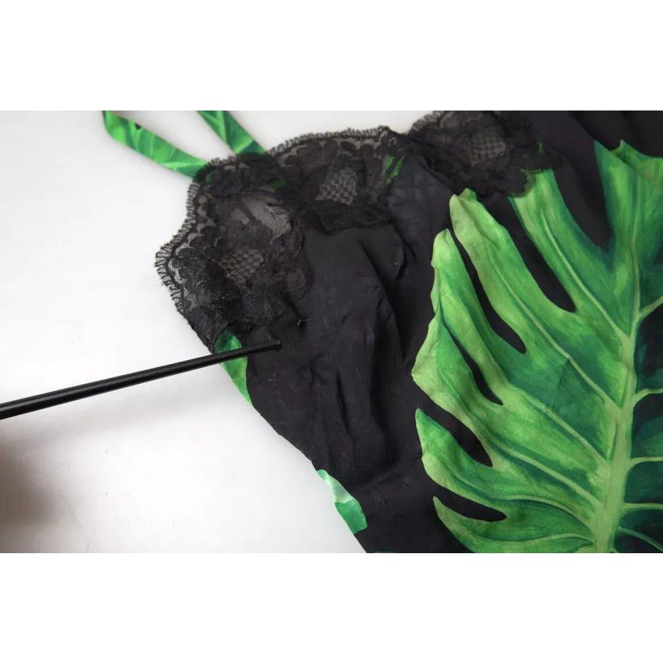 Dolce & Gabbana Black Philodendron Print Silk Camisole Underwear BIK1735-2