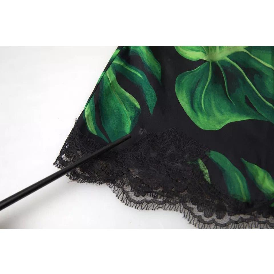 Dolce & Gabbana Black Philodendron Print Silk Camisole Underwear BIK1735-2