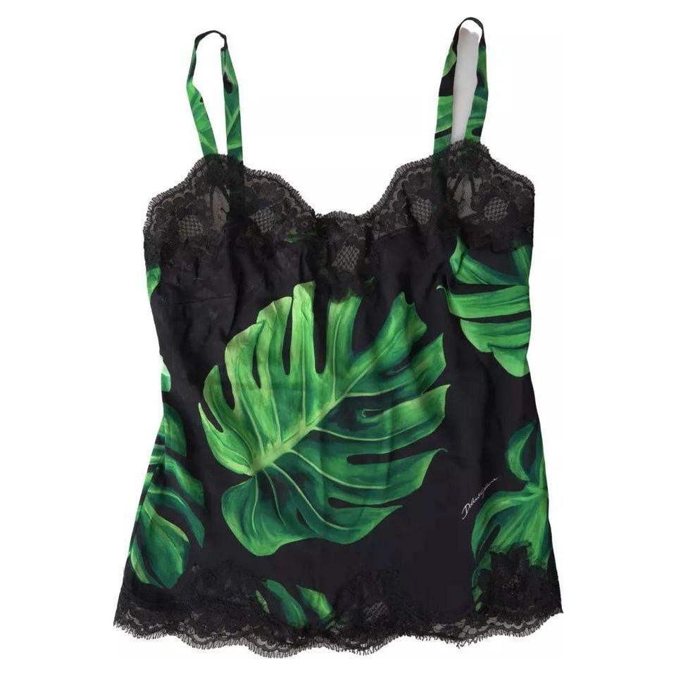Dolce & Gabbana Black Philodendron Print Silk Camisole Underwear BIK1735-2