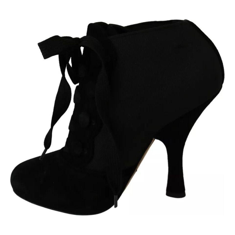 Dolce & Gabbana Black Suede Stretch Ankle Boots Booties Shoes LA7707-35.5
