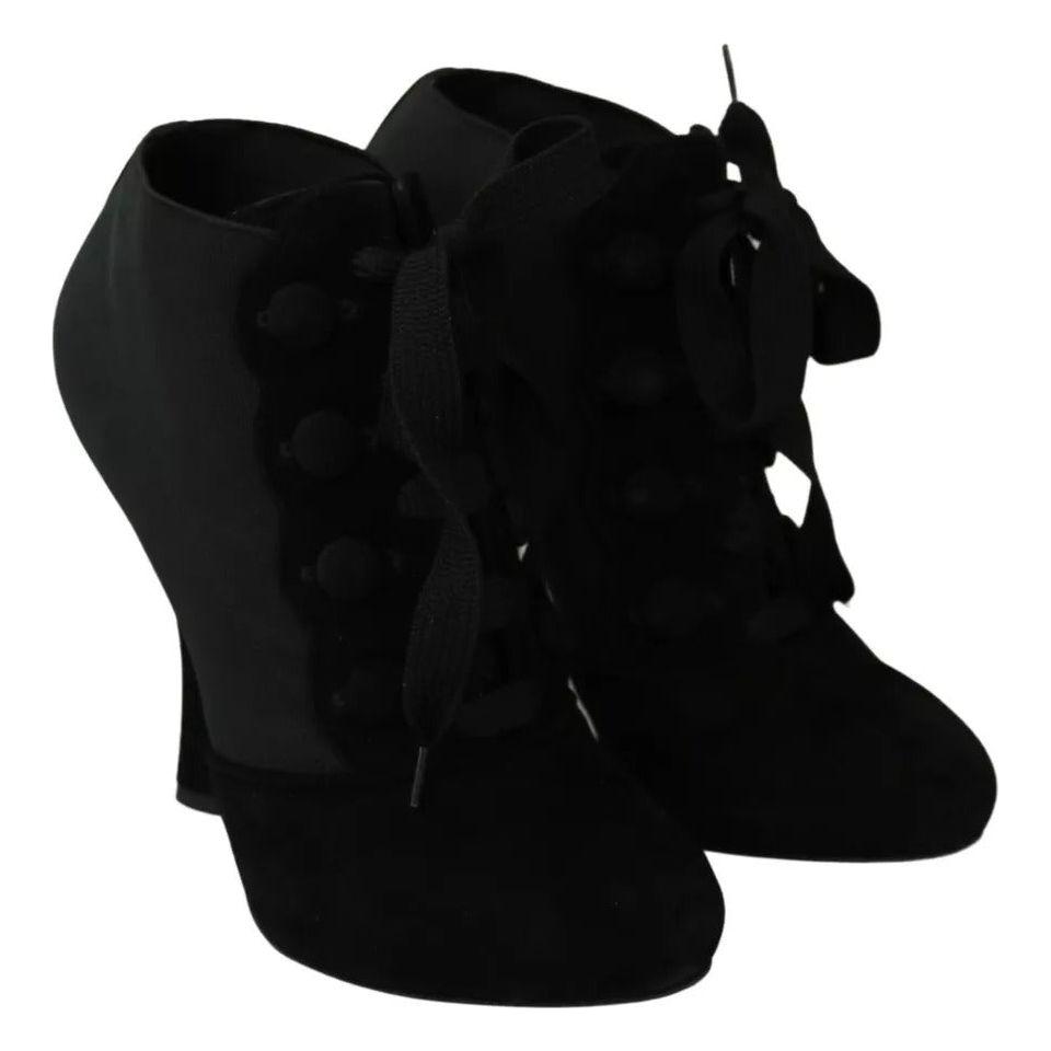 Dolce & Gabbana Black Suede Stretch Ankle Boots Booties Shoes LA7707-35.5
