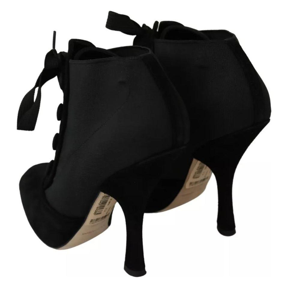 Dolce & Gabbana Black Suede Stretch Ankle Boots Booties Shoes LA7707-35.5