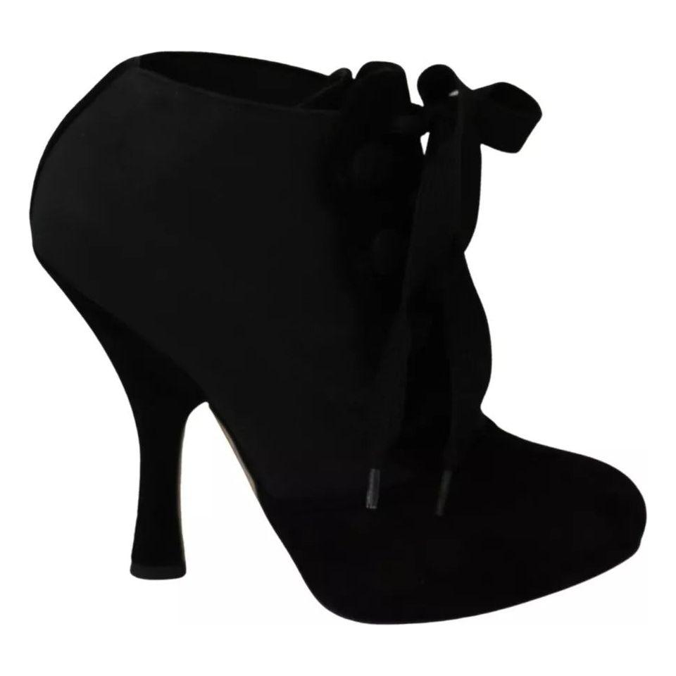 Dolce & Gabbana Black Suede Stretch Ankle Boots Booties Shoes LA7707-35.5