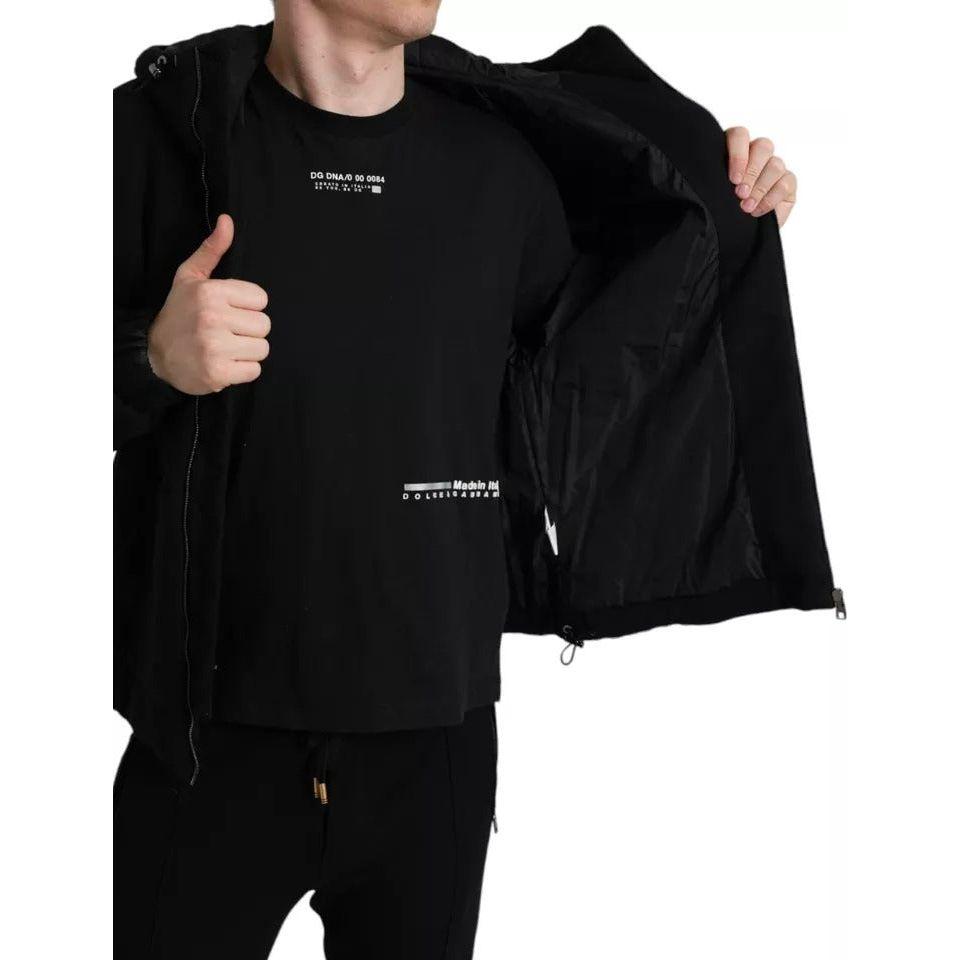 Dolce & Gabbana Black Cotton Hooded Logo Bomber Men Jacket JKT4012-46