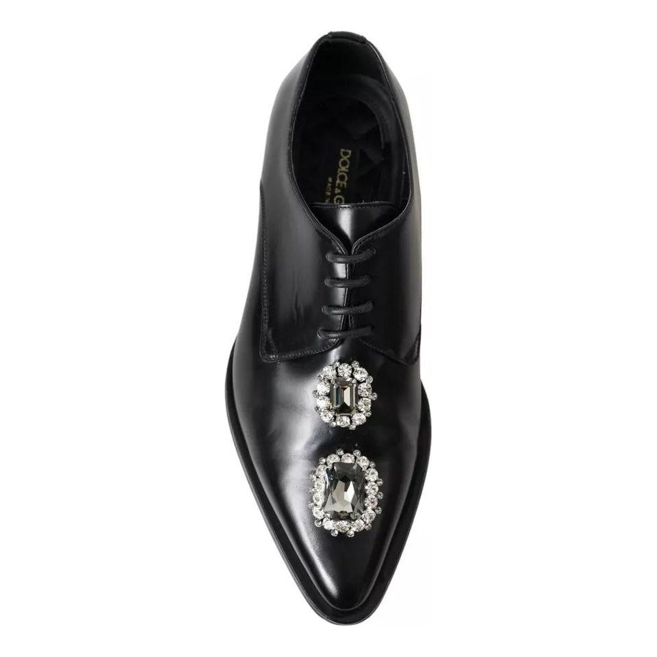 Dolce & Gabbana Black Leather Crystal Lace Up Formal Shoes LA10445-39