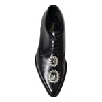 Dolce & Gabbana Black Leather Crystal Lace Up Formal Shoes LA10445-39