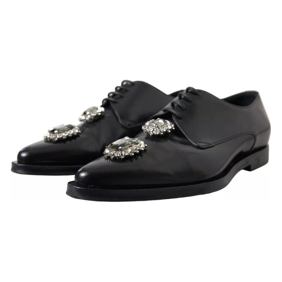 Dolce & Gabbana Black Leather Crystal Lace Up Formal Shoes LA10445-39