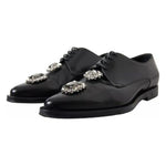 Dolce & Gabbana Black Leather Crystal Lace Up Formal Shoes LA10445-39