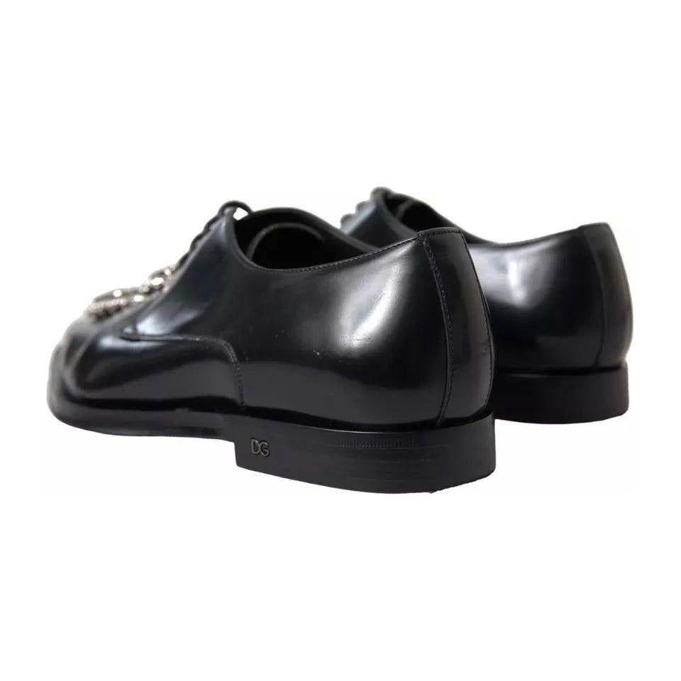 Dolce & Gabbana Black Leather Crystal Lace Up Formal Shoes LA10445-39