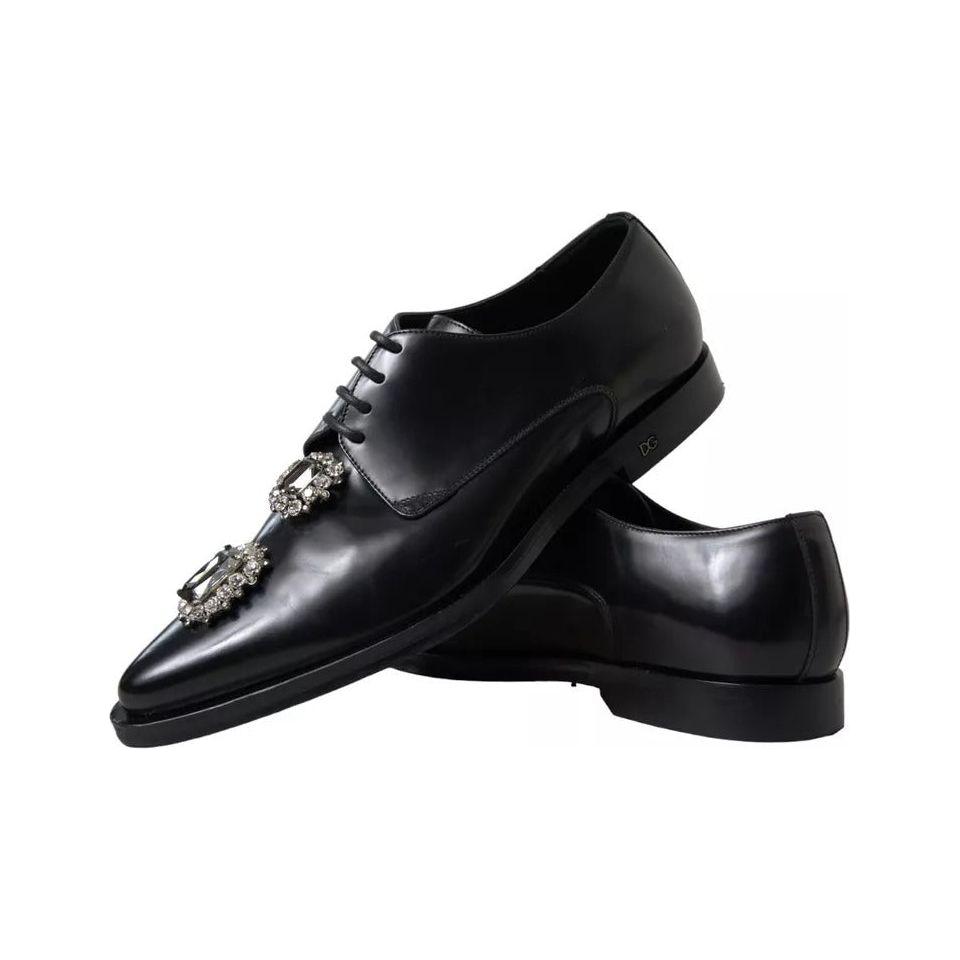 Dolce & Gabbana Black Leather Crystal Lace Up Formal Shoes LA10445-39