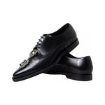 Dolce & Gabbana Black Leather Crystal Lace Up Formal Shoes LA10445-39