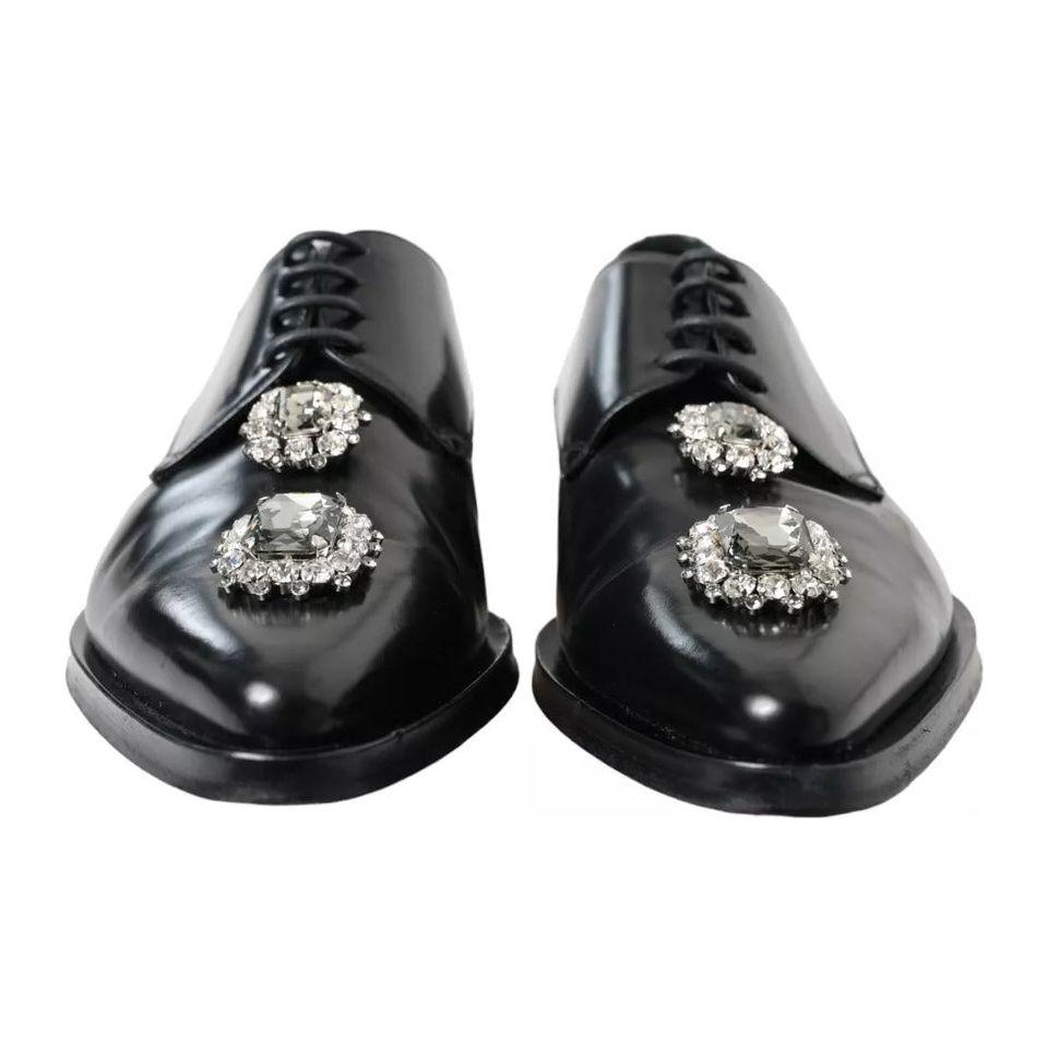 Dolce & Gabbana Black Leather Crystal Lace Up Formal Shoes LA10445-39