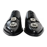 Dolce & Gabbana Black Leather Crystal Lace Up Formal Shoes LA10445-39