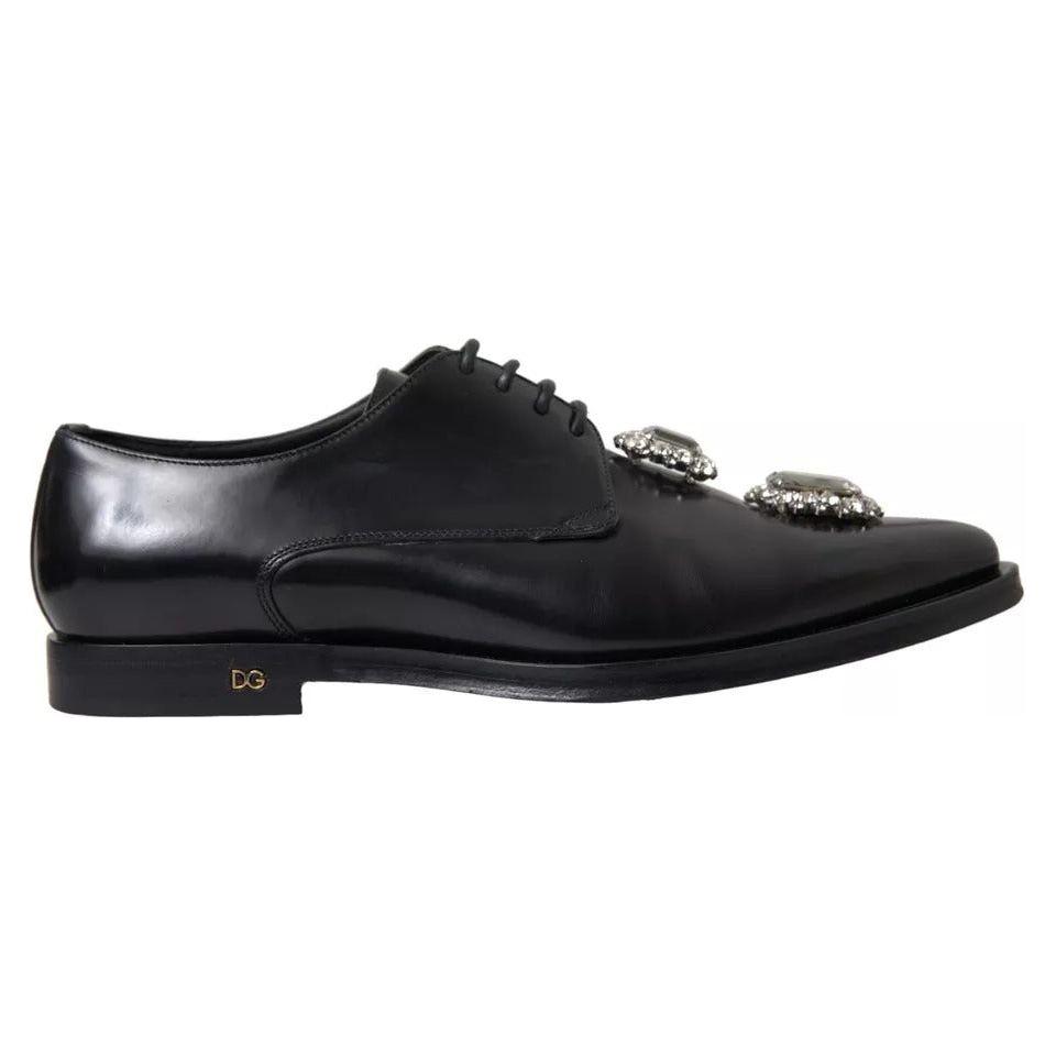 Dolce & Gabbana Black Leather Crystal Lace Up Formal Shoes LA10445-39