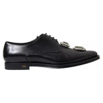 Dolce & Gabbana Black Leather Crystal Lace Up Formal Shoes LA10445-39