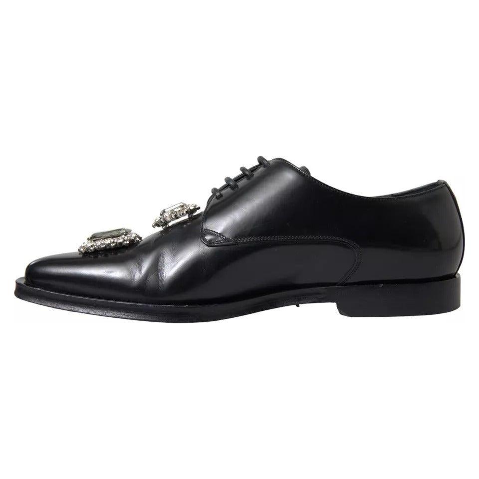 Dolce & Gabbana Black Leather Crystal Lace Up Formal Shoes LA10445-39