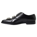 Dolce & Gabbana Black Leather Crystal Lace Up Formal Shoes LA10445-39