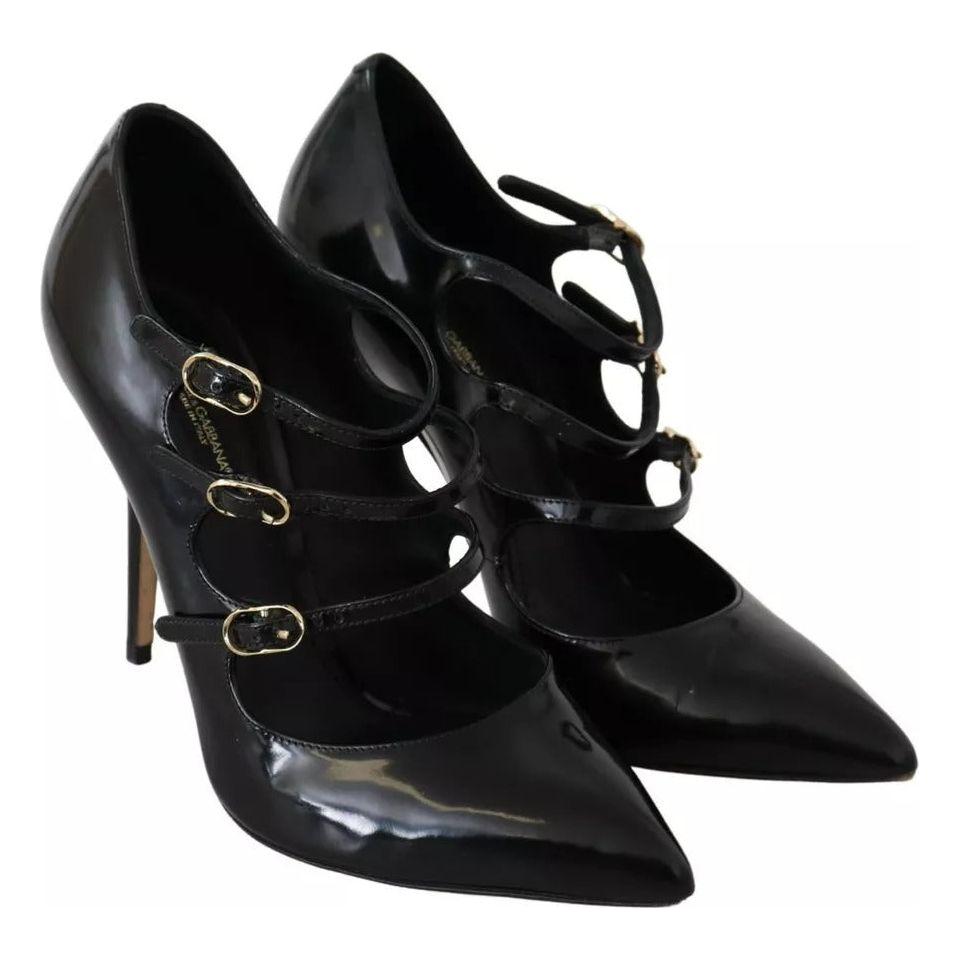 Dolce & Gabbana Black Leather Ankle Strap Heels Pumps Shoes LA8801-37
