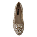 Dolce & Gabbana Beige Lace Crystal Ballet Flats Loafers Shoes LA9935-34