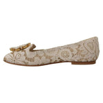 Dolce & Gabbana Beige Lace Crystal Ballet Flats Loafers Shoes LA9935-34
