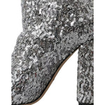 Dolce & Gabbana Silver Sequined High Boots Stretch Shoes