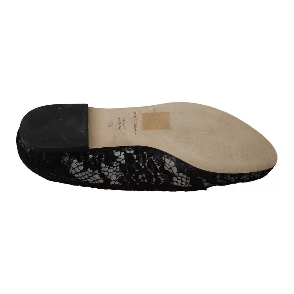 Dolce & Gabbana Black Floral Lace Loafers Flats Shoes LA6017-35