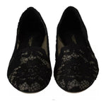 Dolce & Gabbana Black Floral Lace Loafers Flats Shoes LA6017-35