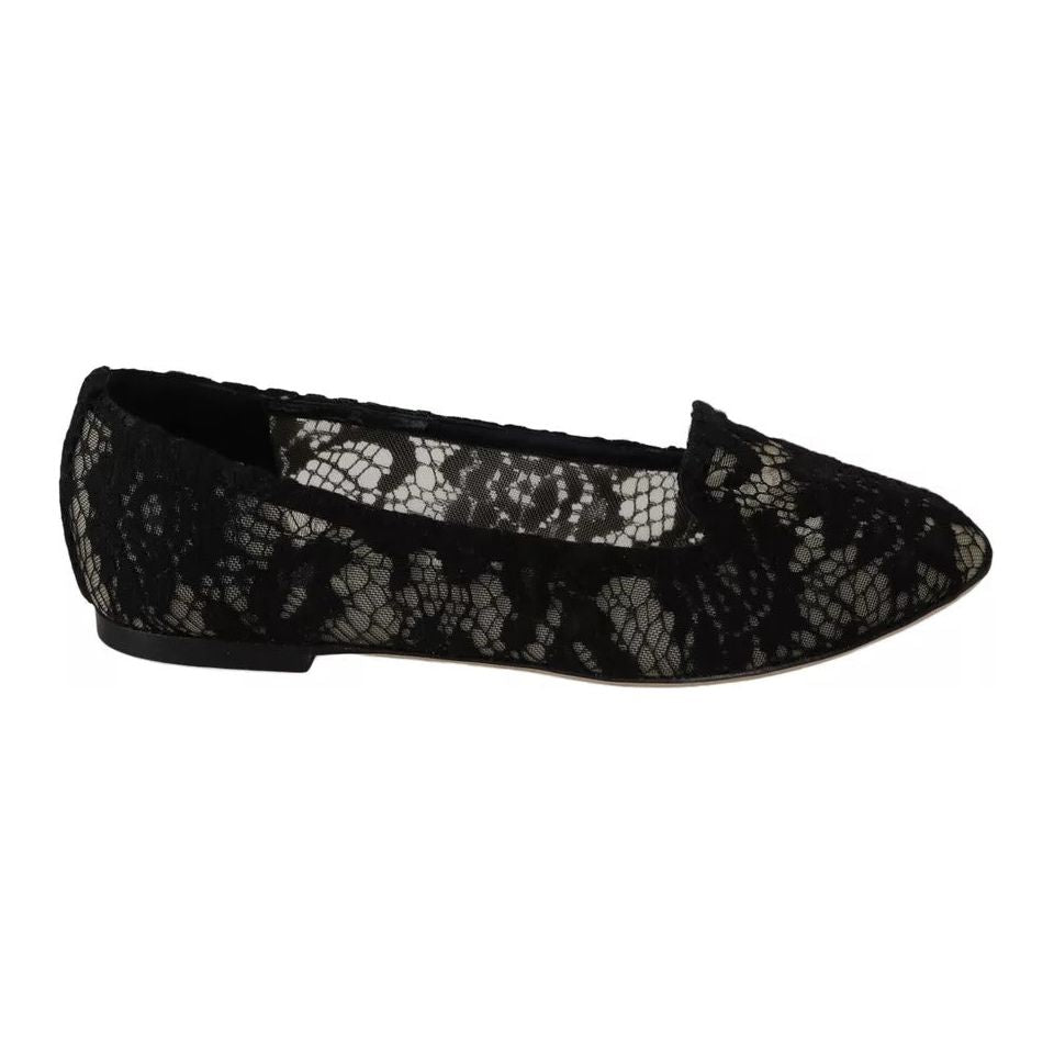 Dolce & Gabbana Black Floral Lace Loafers Flats Shoes LA6017-35