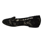 Dolce & Gabbana Black Floral Lace Loafers Flats Shoes LA6017-35