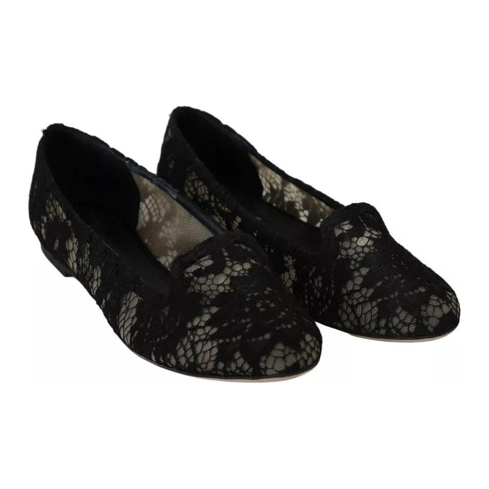 Dolce & Gabbana Black Floral Lace Loafers Flats Shoes LA6017-35
