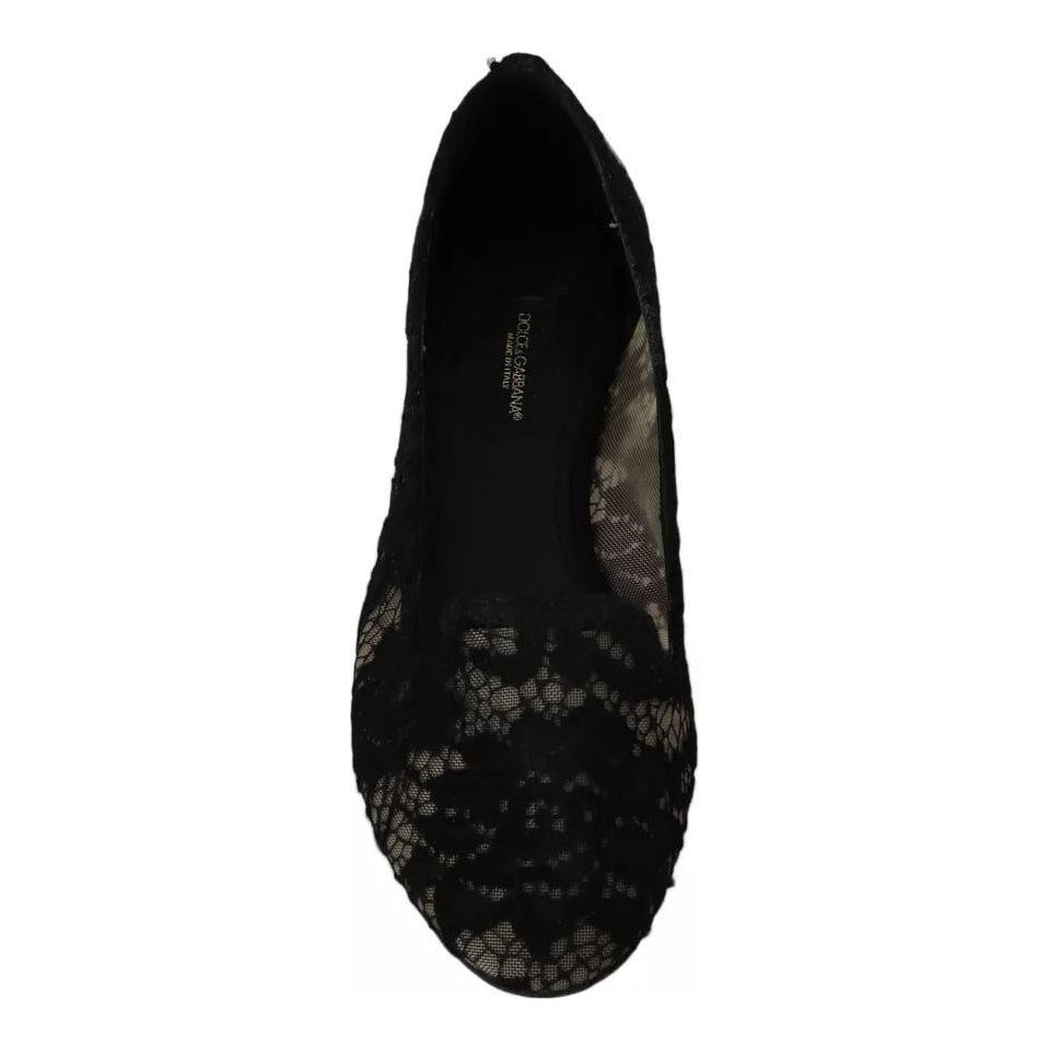 Dolce & Gabbana Black Floral Lace Loafers Flats Shoes LA6017-35
